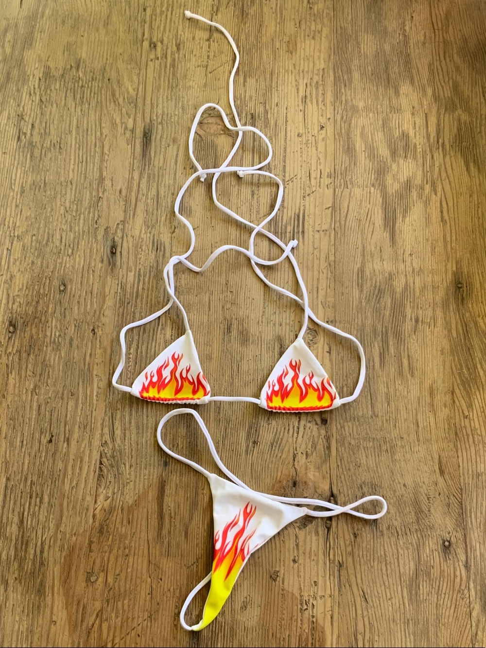 White Flame-Print Triangle Bikini Set - Women's Swim